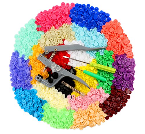 ilauke - Botones a presión de plástico, 400 unidades y alicates T5, 12 mm, multicolores, 20 colores
