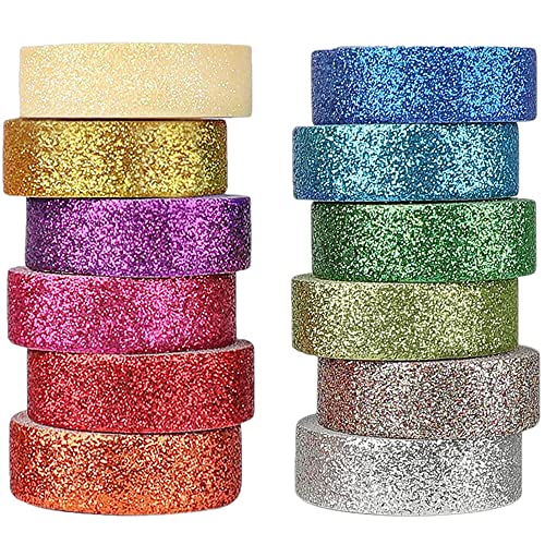 Belugsin 12 Rollos Washi Tape Set Cinta Adhesiva Decorativa Washi Glitter Adhesivo Cinta Adhesiva de Colores para DIY Crafts Scrapbooking