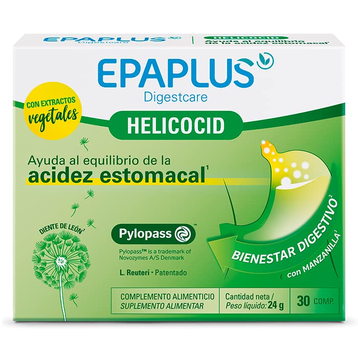 EPAPLUS Digestcare Helicocid, capleta, 30 Comprimidos, Ayuda al Equilibrio de la Acidez Estomacal y Bienestar Digestivo, con Manzanilla y Extractos Naturales