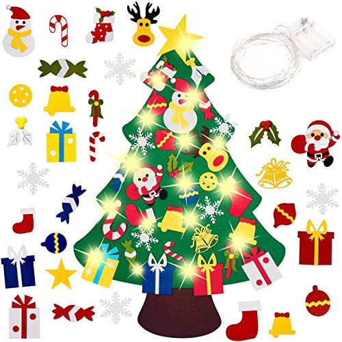 INTVN Árbol de Navidad de Fieltro Bricolaje árbol de Navidad de Fieltro con 26 Adornos Desmontables año niños de Pared de Puerta Decoración Colgante